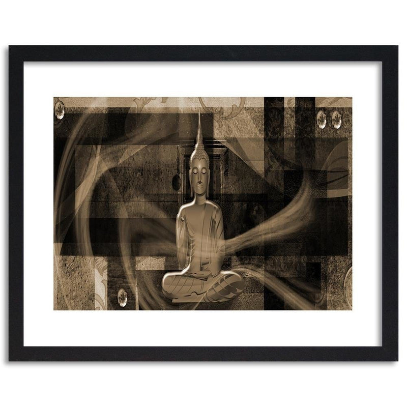 Glezna melnā rāmī - Buddha Figure Geometric Background  Home Trends