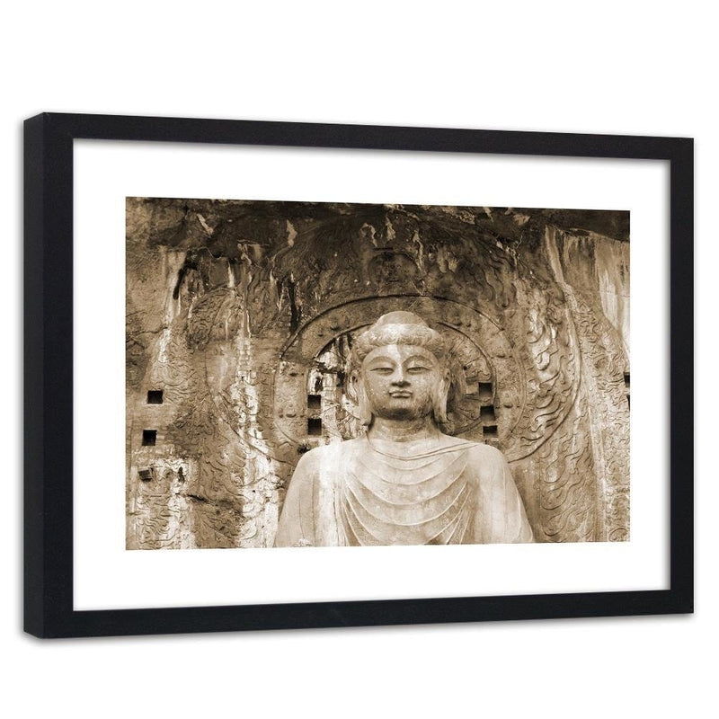 Glezna melnā rāmī - Buddha In Front Of The Walls Of The Temple  Home Trends