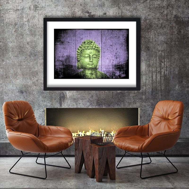 Glezna melnā rāmī - Buddha On Wooden Background  Home Trends