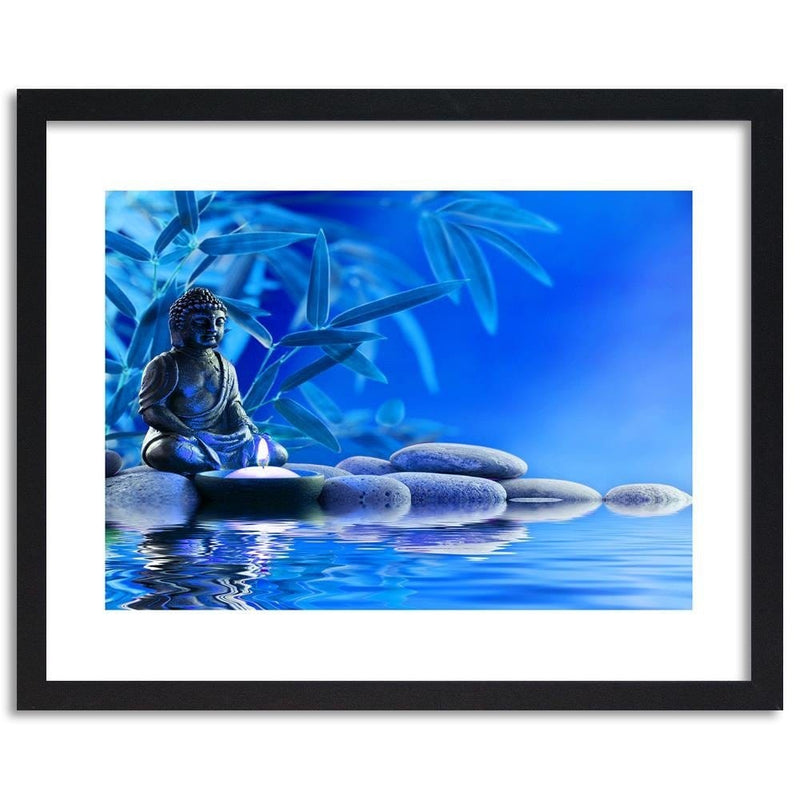 Glezna melnā rāmī - Buddha Over The Water On The Rocks  Home Trends