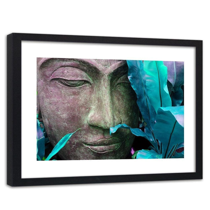 Glezna melnā rāmī - Buddha's Face With Leaf  Home Trends