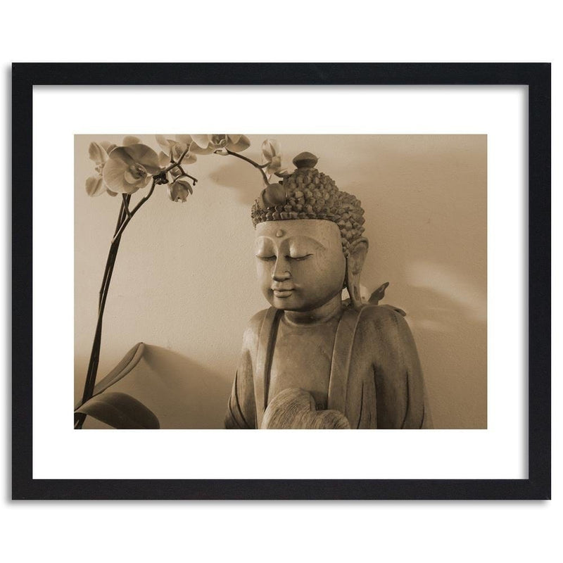 Glezna melnā rāmī - Buddha With Orchid  Home Trends