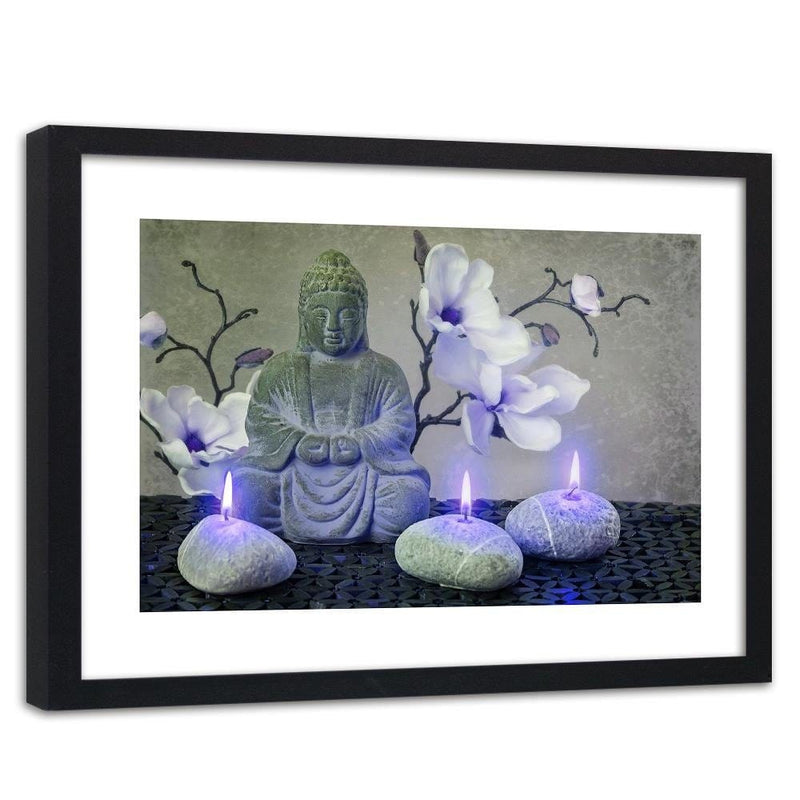 Glezna melnā rāmī - Buddha With Orchids And Candles  Home Trends