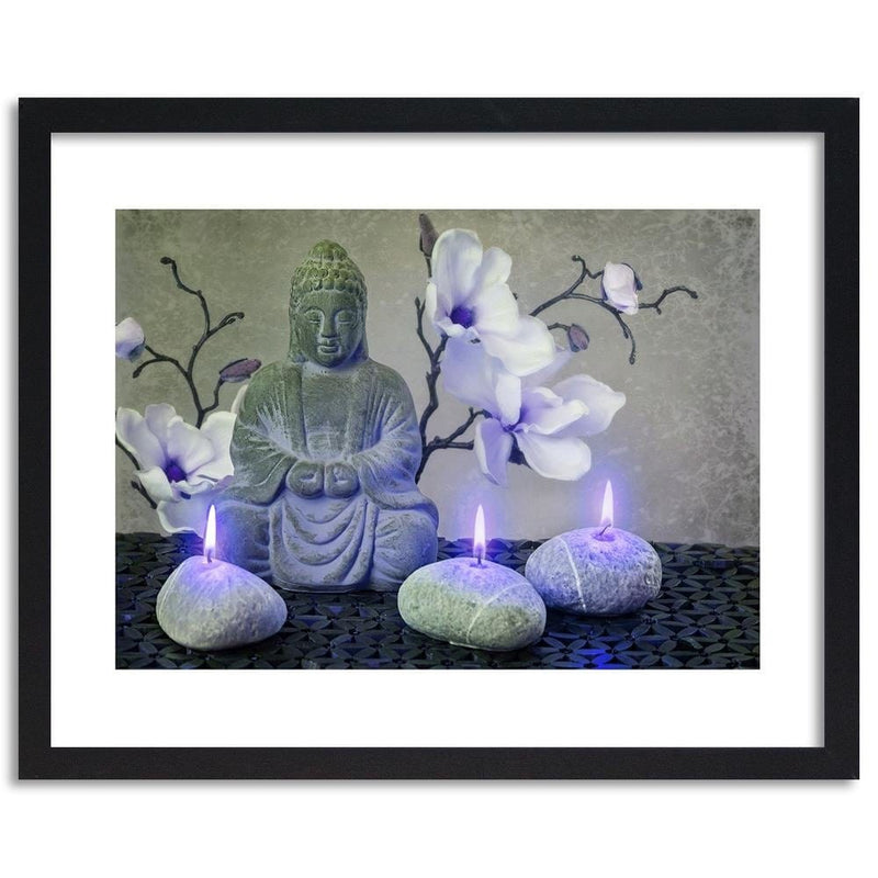 Glezna melnā rāmī - Buddha With Orchids And Candles  Home Trends