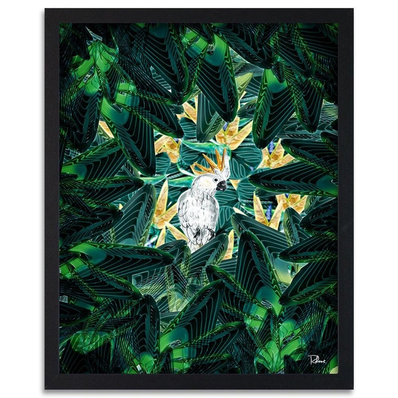 Glezna melnā rāmī - Cockatoo Image Tropical Green  Home Trends