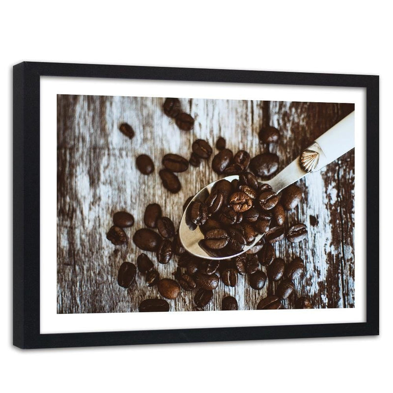 Glezna melnā rāmī - Coffee Beans On A Spoon  Home Trends