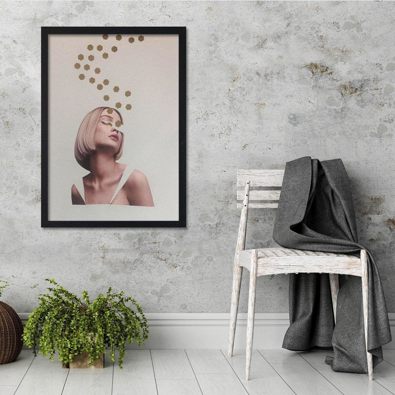 Glezna melnā rāmī - Collage Woman Portrait Image Beige  Home Trends