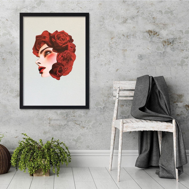 Glezna melnā rāmī - Creative Flowers Head Image Red  Home Trends