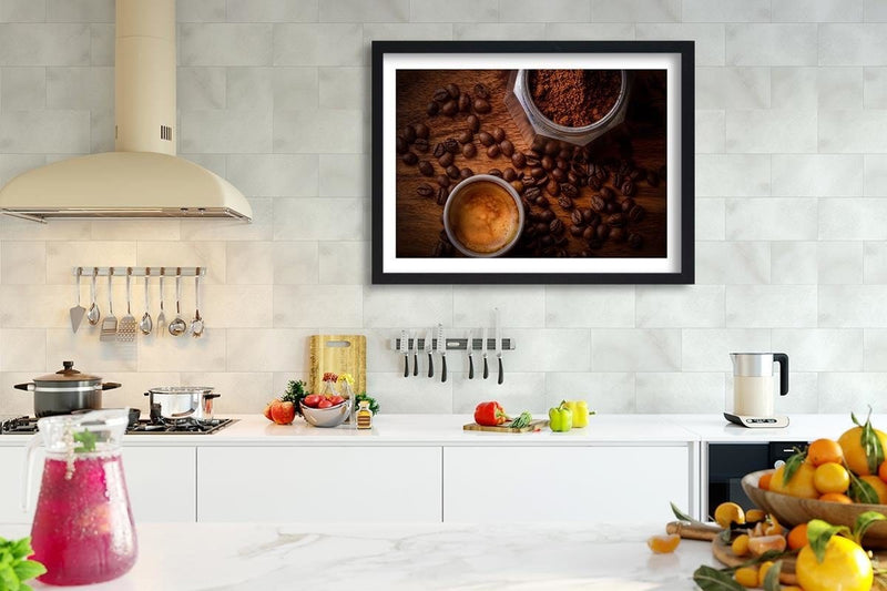 Glezna melnā rāmī - Cup Of Coffee And Beans  Home Trends