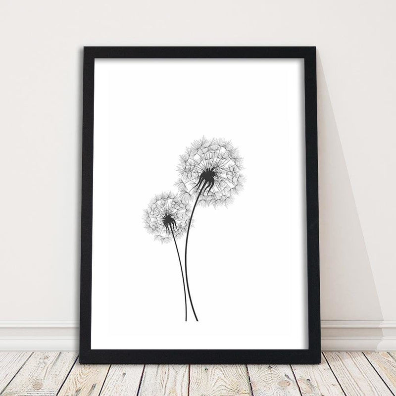 Glezna melnā rāmī - Drawn Two Dandelions  Home Trends