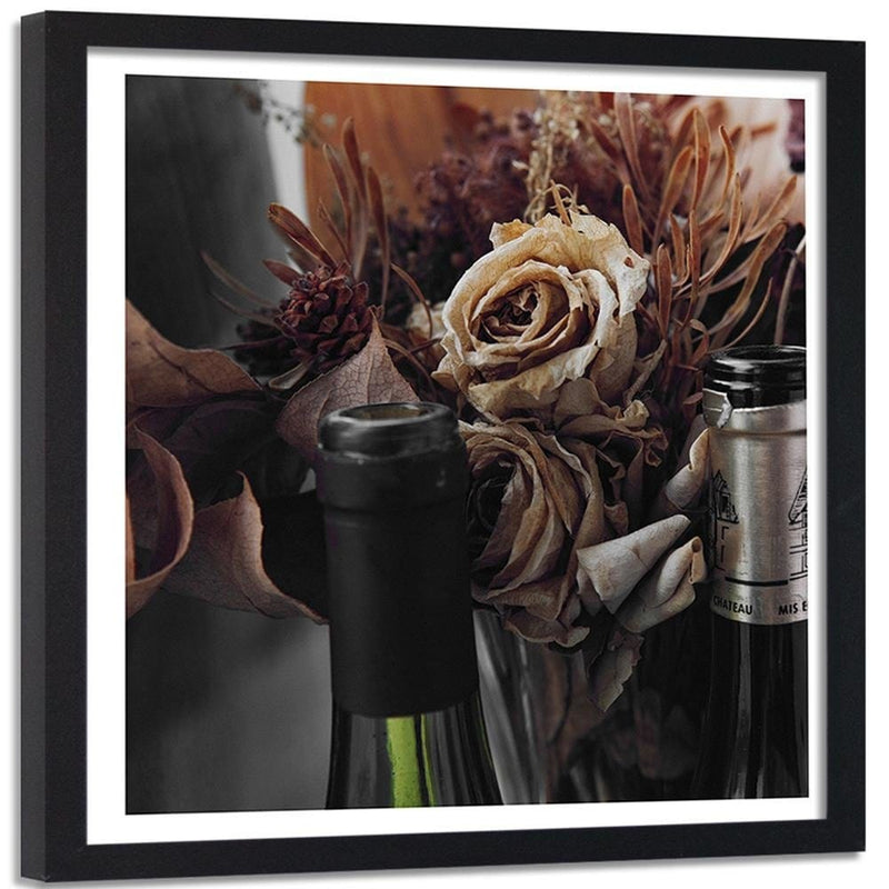 Glezna melnā rāmī - Dry Flowers And Bottles Of Wine  Home Trends