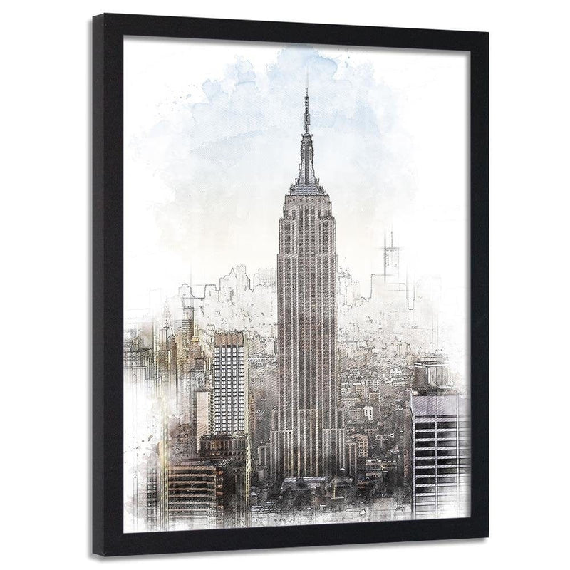 Glezna melnā rāmī - Empire State Building Image Brown  Home Trends