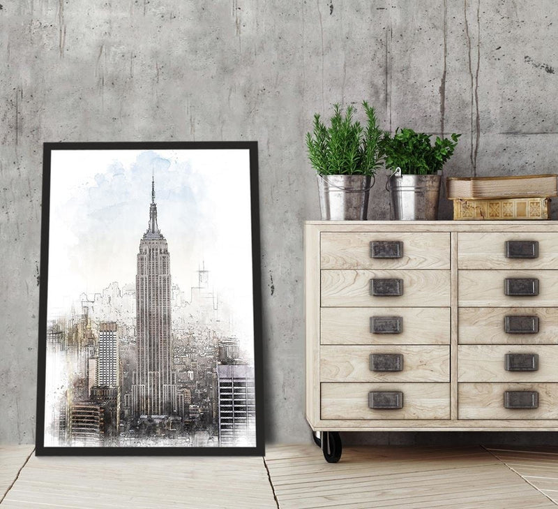 Glezna melnā rāmī - Empire State Building Image Brown  Home Trends