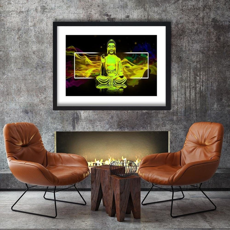 Glezna melnā rāmī - Figure Meditating Buddha  Home Trends