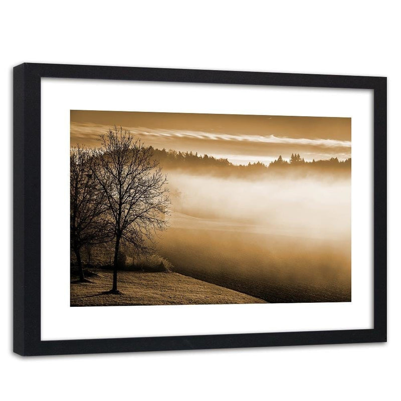 Glezna melnā rāmī - Fog Over The Lake 1  Home Trends