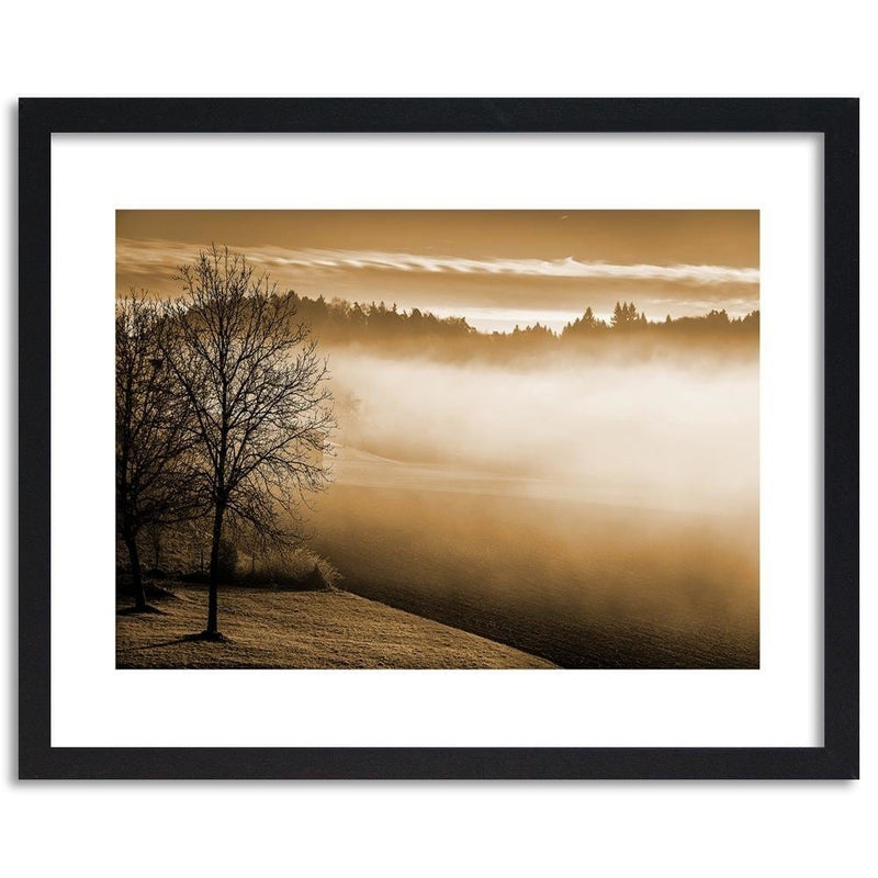 Glezna melnā rāmī - Fog Over The Lake 1  Home Trends