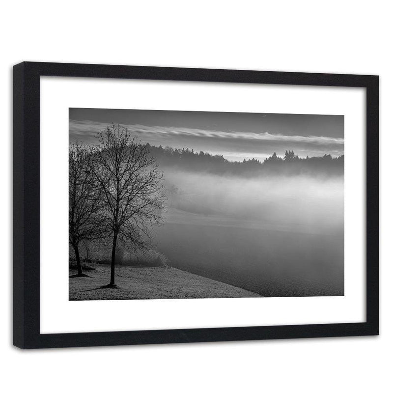 Glezna melnā rāmī - Fog Over The Lake 2  Home Trends