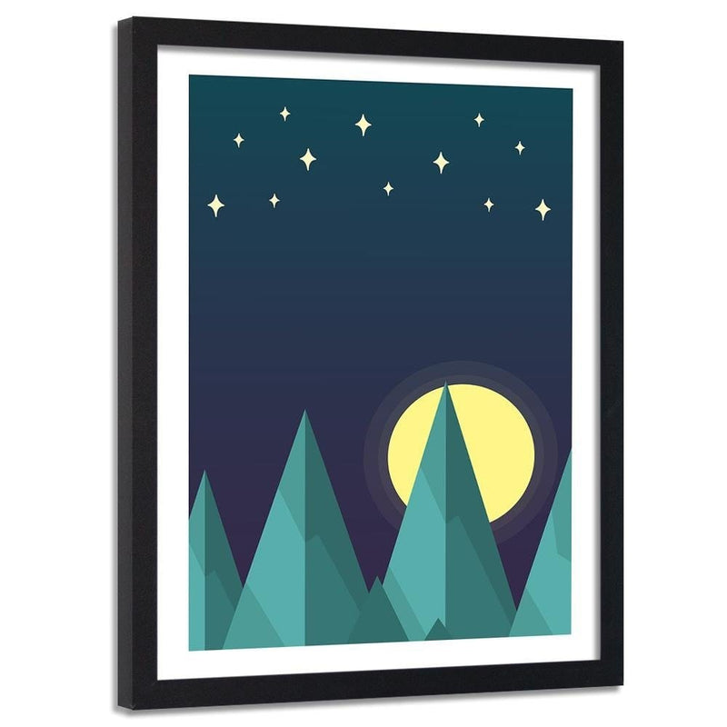 Glezna melnā rāmī - Geometric Forest Landscape With Stars  Home Trends