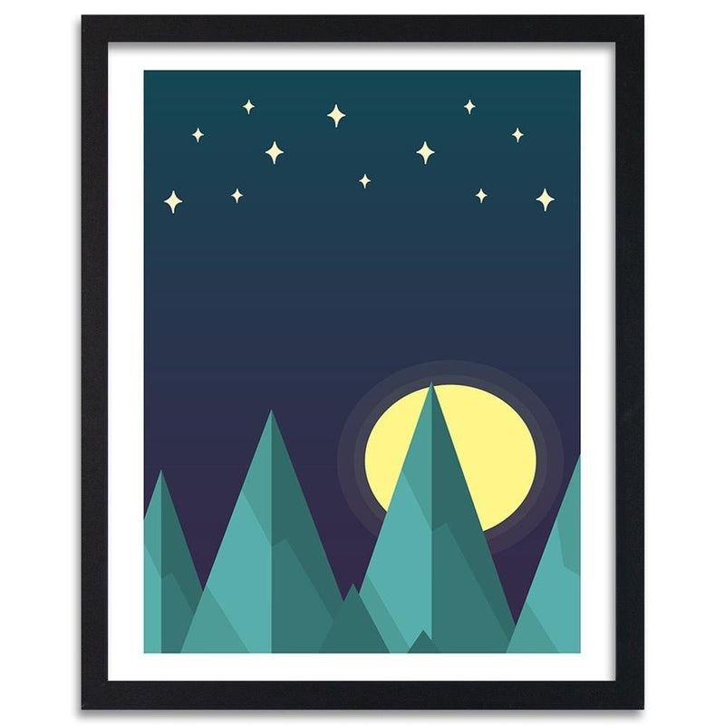 Glezna melnā rāmī - Geometric Forest Landscape With Stars  Home Trends