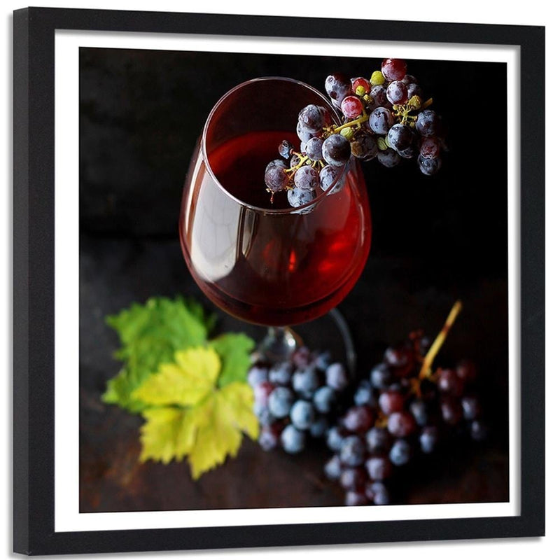 Glezna melnā rāmī - Glass Of Wine And Grapes  Home Trends