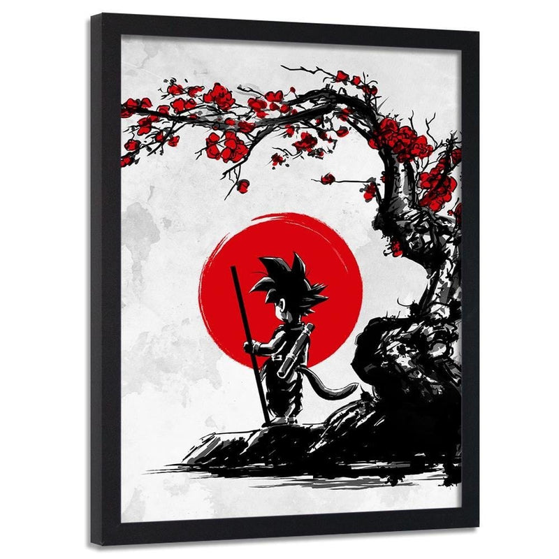 Glezna melnā rāmī - Goku And The Red Moon  Home Trends