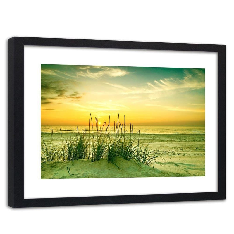 Glezna melnā rāmī - Grass On The Beach At Sunset  Home Trends