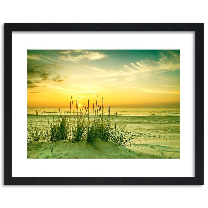 Glezna melnā rāmī - Grass On The Beach At Sunset  Home Trends