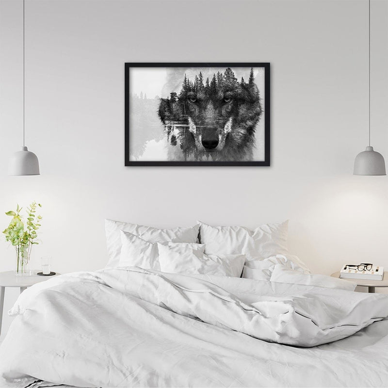 Glezna melnā rāmī - Gray Wolf  Home Trends