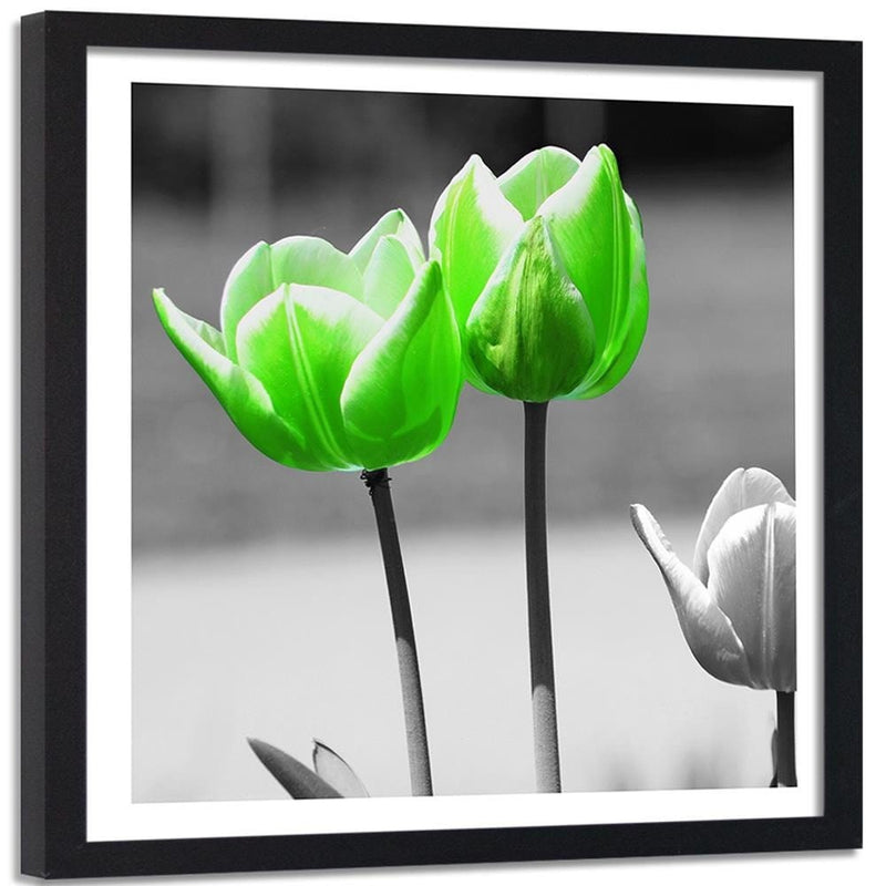 Glezna melnā rāmī - Green Poppies In Gray  Home Trends