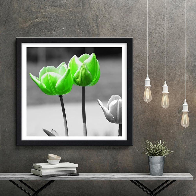 Glezna melnā rāmī - Green Poppies In Gray  Home Trends