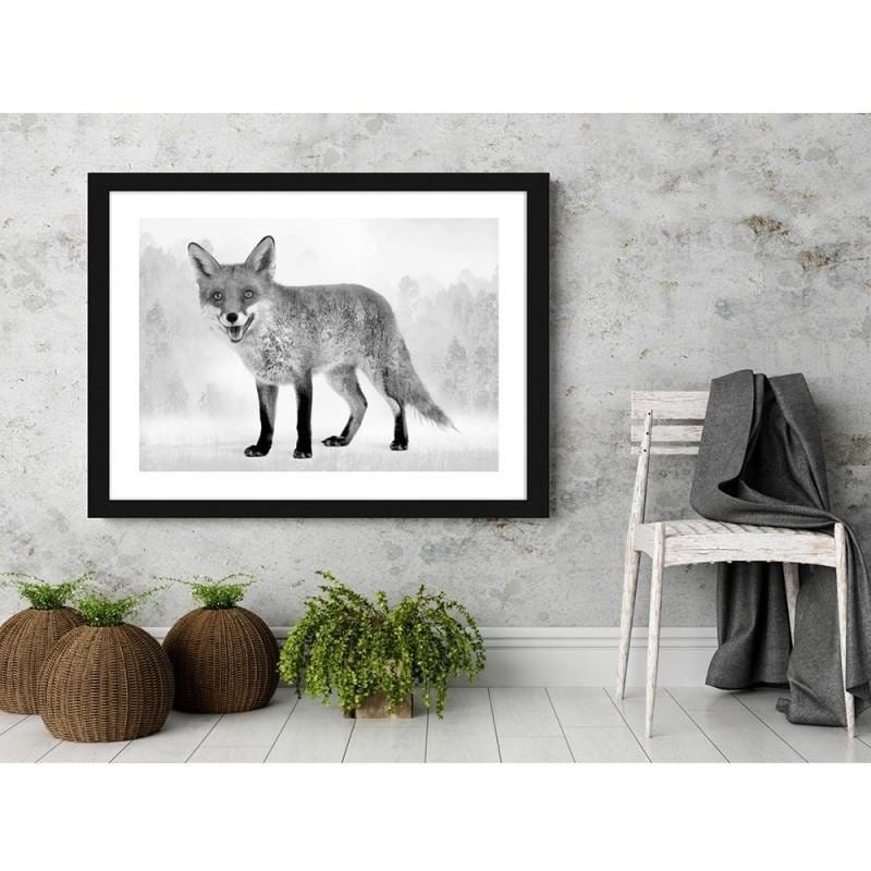 Glezna melnā rāmī - Grey fox 2  Home Trends