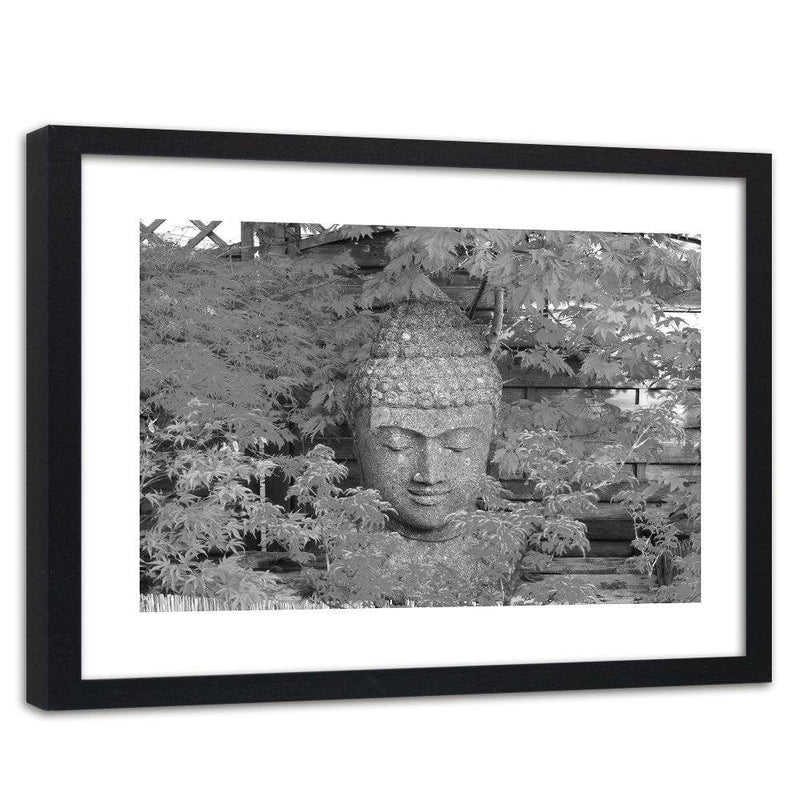 Glezna melnā rāmī - Head Of Buddha Among The Leaves  Home Trends