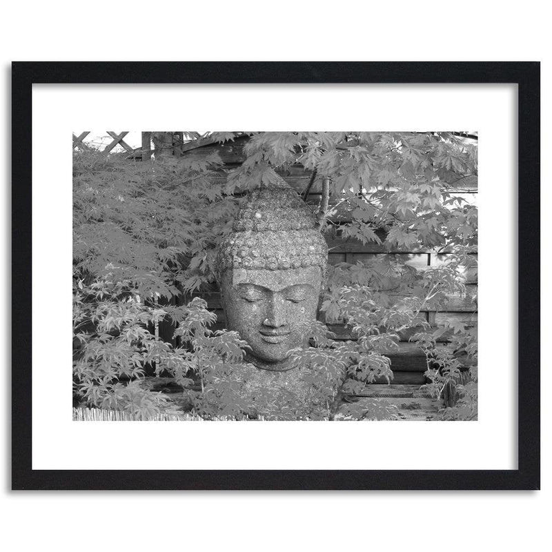 Glezna melnā rāmī - Head Of Buddha Among The Leaves  Home Trends