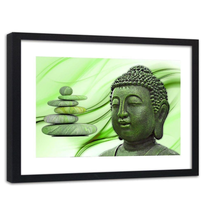 Glezna melnā rāmī - Head Of Buddha And Zen Stones  Home Trends