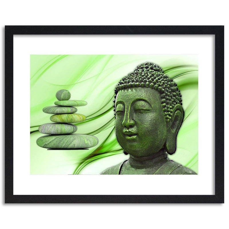 Glezna melnā rāmī - Head Of Buddha And Zen Stones  Home Trends