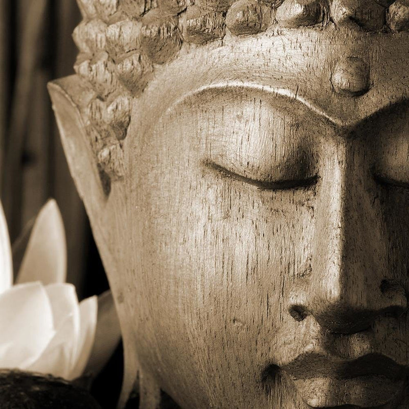 Glezna melnā rāmī - Head Of Buddha With Lily  Home Trends