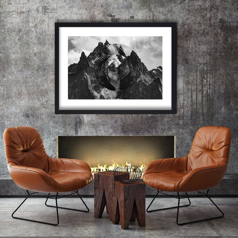 Glezna melnā rāmī - High Mountains With Geometric Figure 1  Home Trends