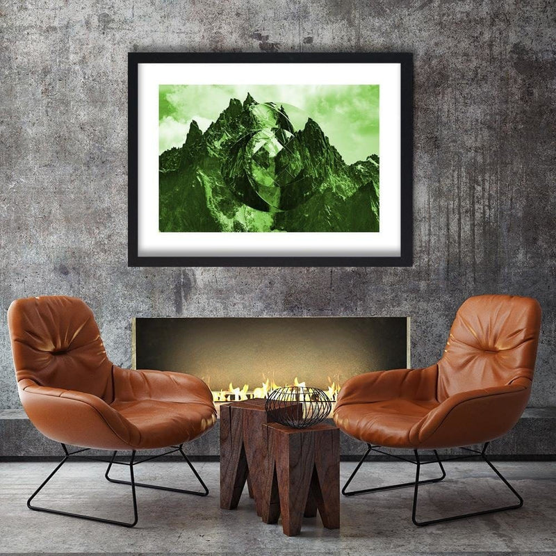 Glezna melnā rāmī - High Mountains With Geometric Figure 3  Home Trends