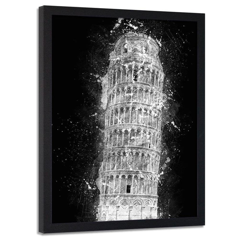 Glezna melnā rāmī - Leaning Tower Of Pisa At Night  Home Trends