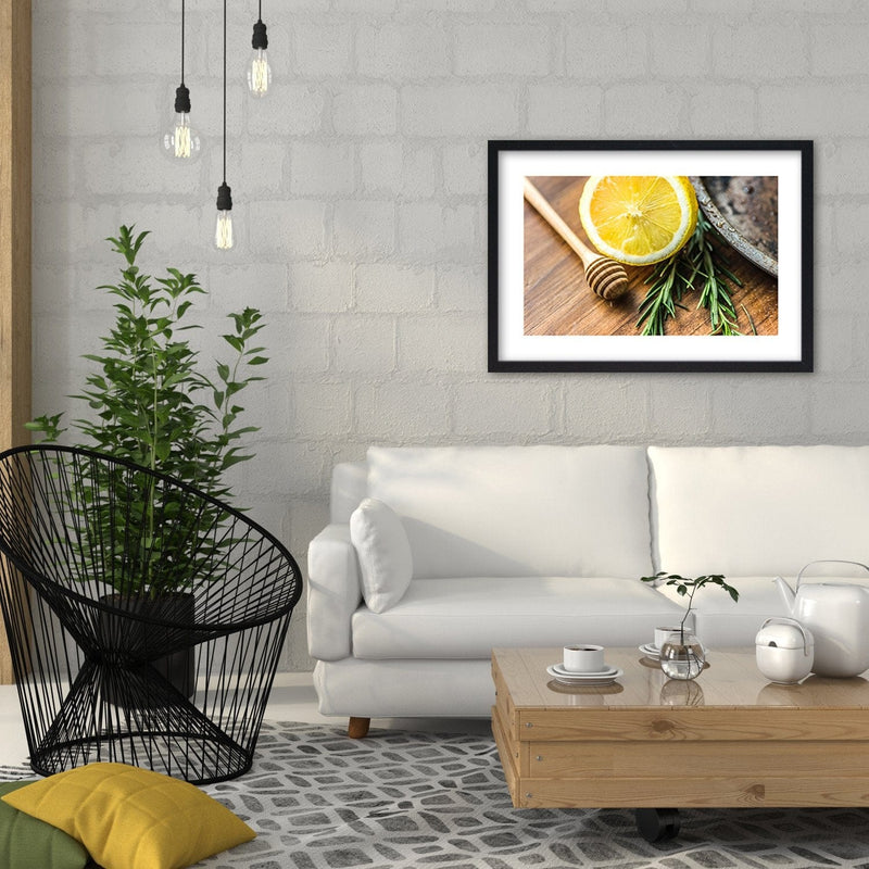 Glezna melnā rāmī - Lemon And Rosemary  Home Trends