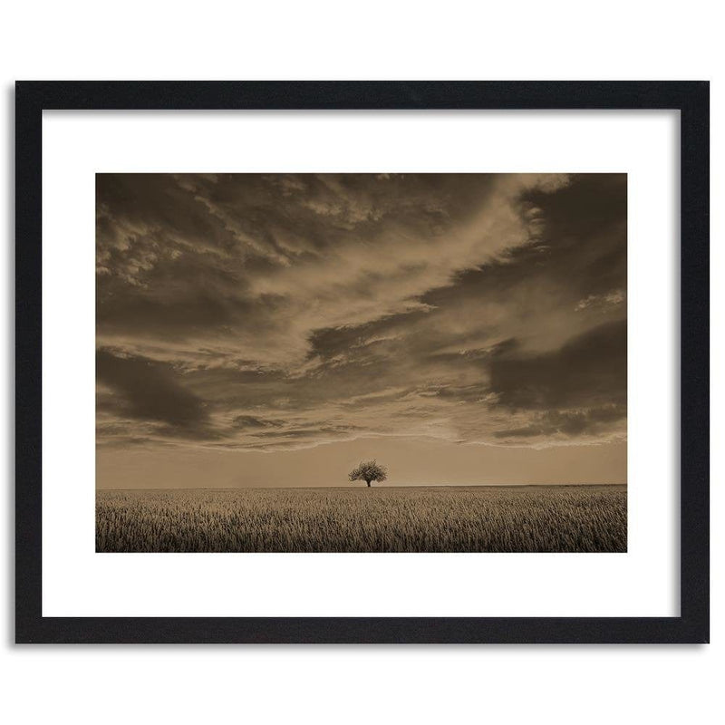 Glezna melnā rāmī - Lone Tree In Field 1  Home Trends