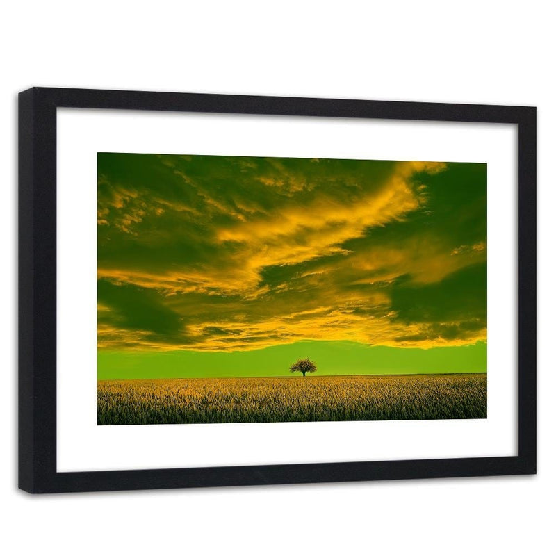 Glezna melnā rāmī - Lone Tree In Field 3  Home Trends