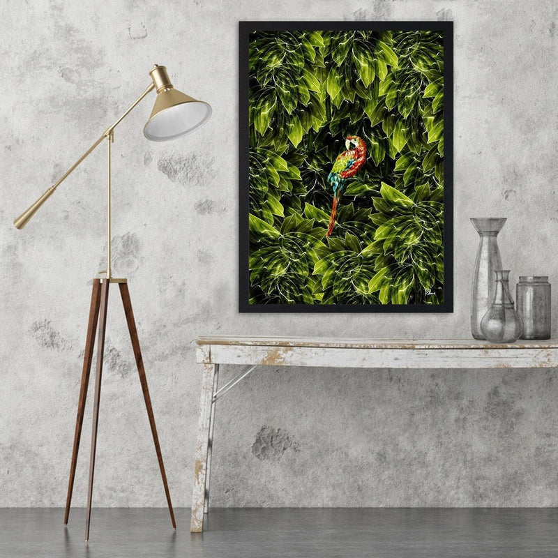 Glezna melnā rāmī - Macaw Tropical Green  Home Trends