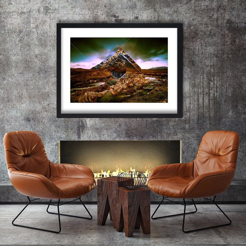 Glezna melnā rāmī - Mountain Landscape With Geometric Shapes 2  Home Trends