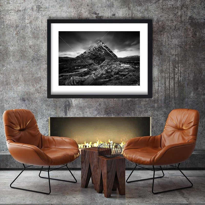 Glezna melnā rāmī - Mountain Landscape With Geometric Shapes 3  Home Trends