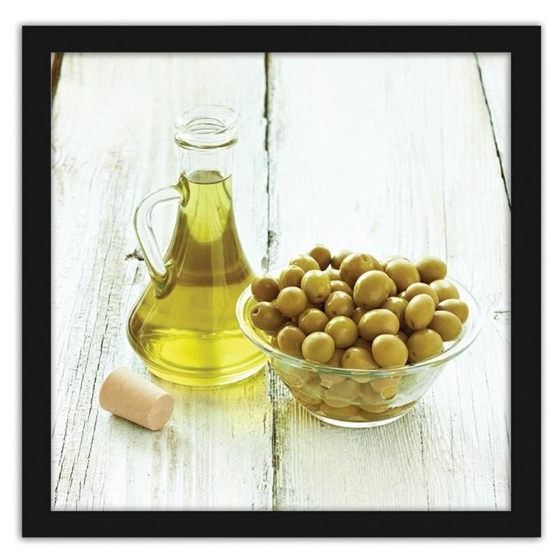 Glezna melnā rāmī - Olives in a bowl and oil  Home Trends