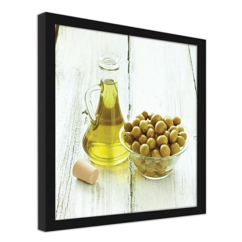 Glezna melnā rāmī - Olives in a bowl and oil  Home Trends