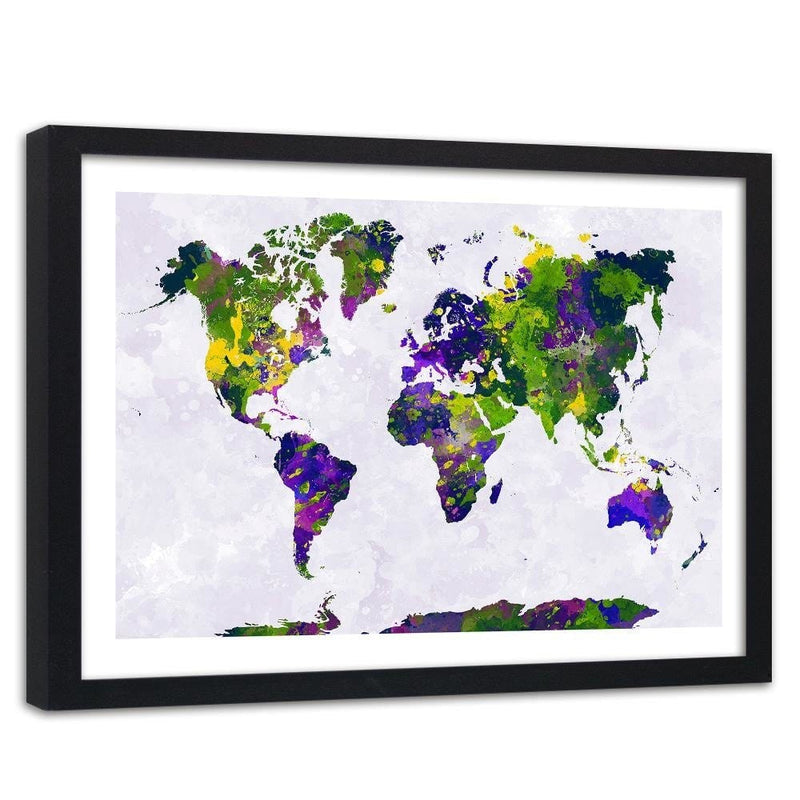 Glezna melnā rāmī - Painted World Map  Home Trends