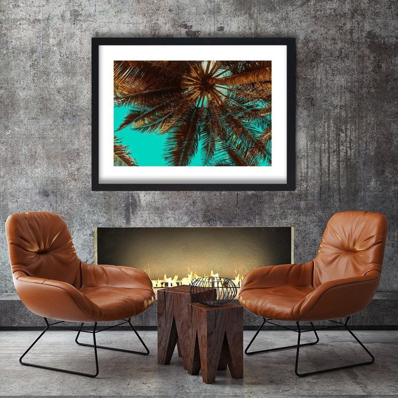 Glezna melnā rāmī - Palm Tree On A Turquoise Sky  Home Trends