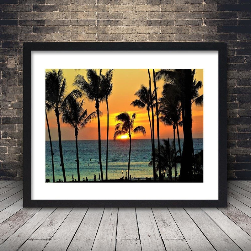 Glezna melnā rāmī - Palm Trees At Sunset  Home Trends